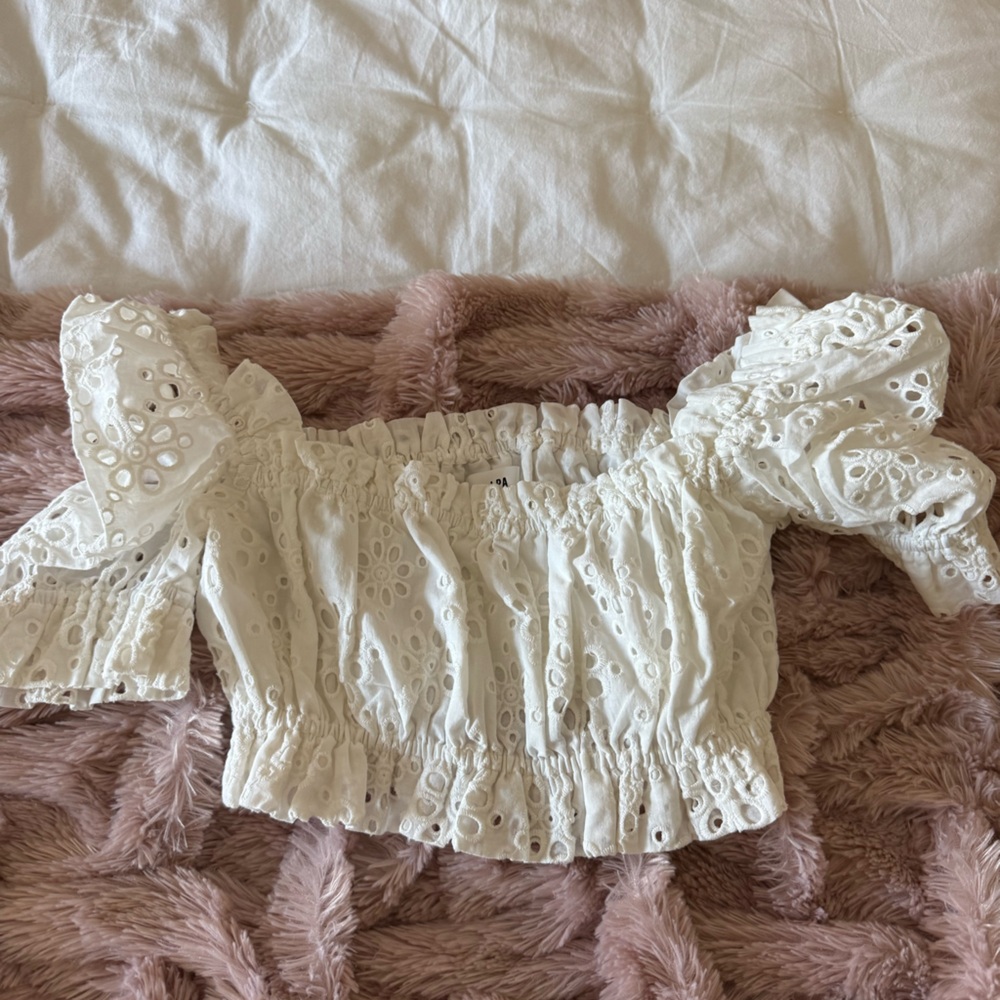 LPA White Eyelet Off-Shoulder Top